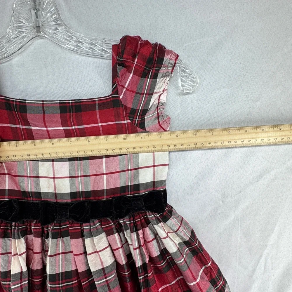 Gymboree Plaid Dress Girls 7 Red Silk Holiday Tartan Velvet Bow Classic Preppy